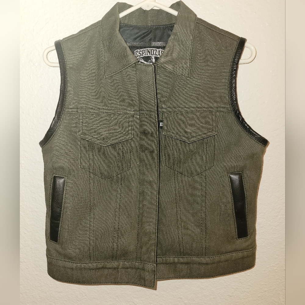 Handmade Espinozas Leather Company Leather & Canvas Motorcycle Vest Womens S